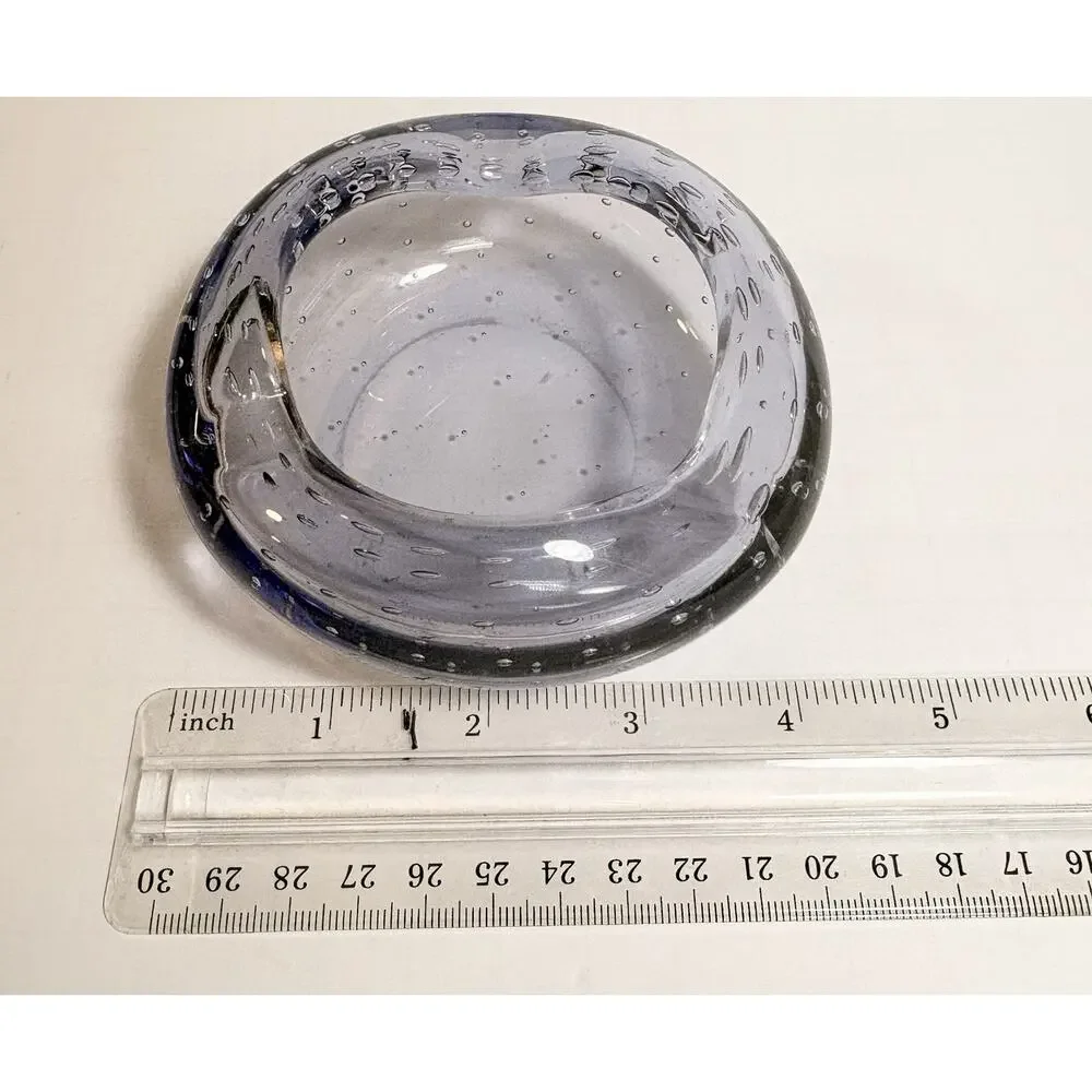 Vtg Murano Ashtray Dish Hand Blown Amethyst Bullicante Art Glass 4.5